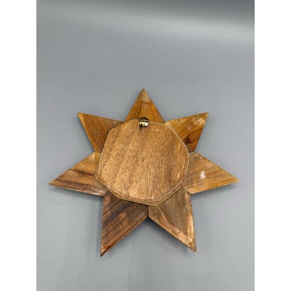 Hand Carved Wooden Nativity Wall Hanging Star – Rustic Religious Christmas Decor - Picture 2 of 3